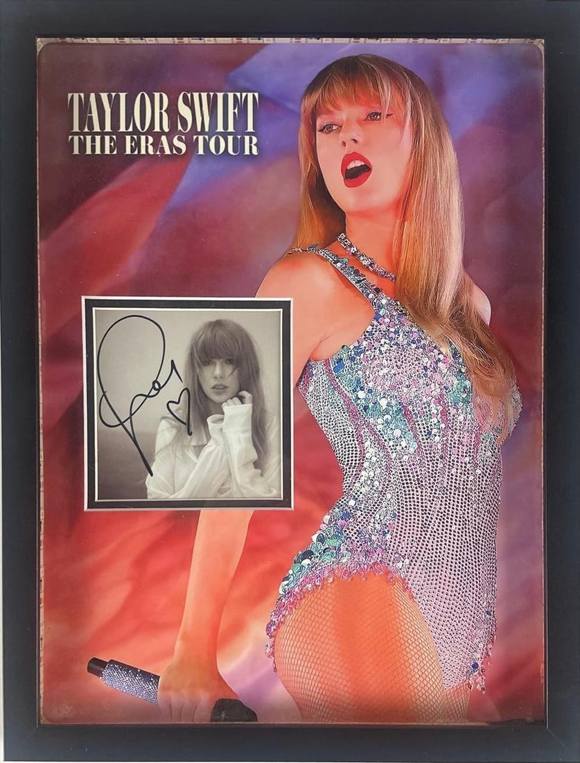 Taylor Swift Signed "The Tortured Poets Department" CD Display "The Eras Tour" (Third Party): Framed LED display of "The Eras Tour" consisting of "The Tortured Poets Department" CD signed on the cover in black felt tip marker by musician Taylor Swift. Signed CD measuring approximately 5" x 5"