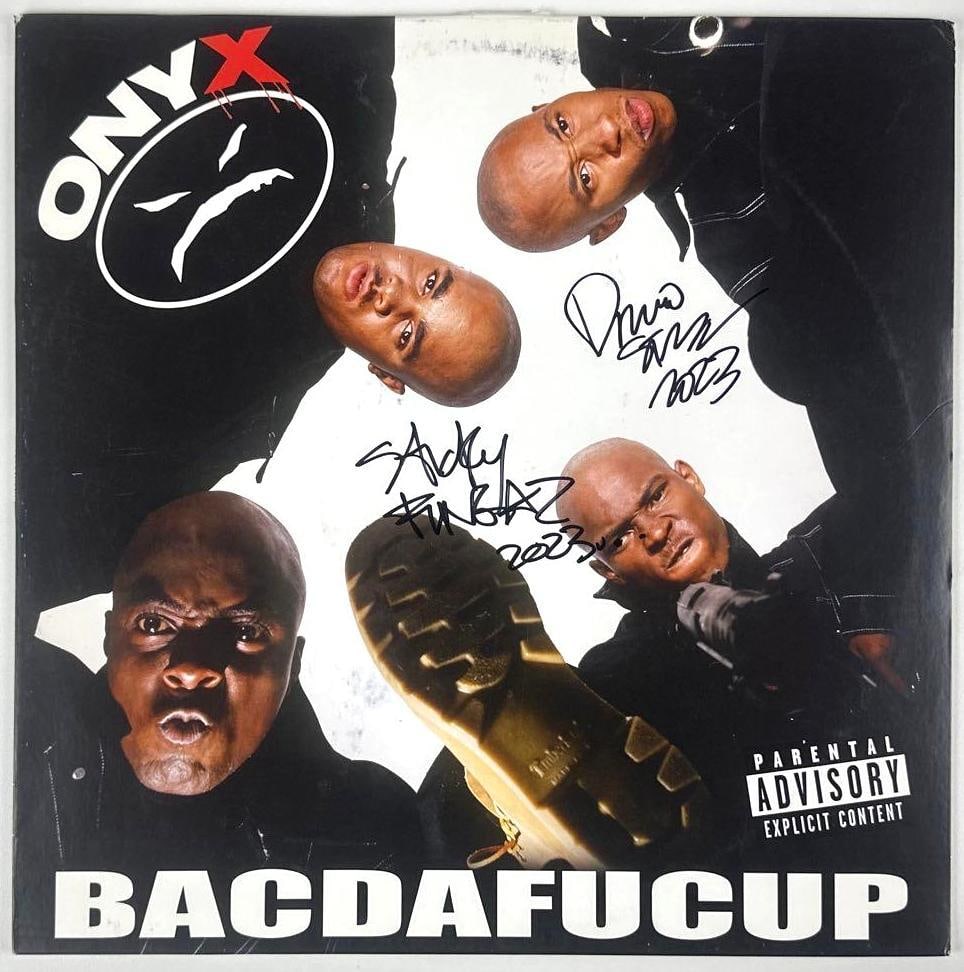 Onyx Group Signed "Bacdafucup" Album (2 Sigs) (Third Party Guaranteed): "Bacdafucup" album signed on the cover in black felt tip marker by Onyx band members Sticky Fingaz and X, who both inscribed the date "2023" after each of their respective signatures. Measuring