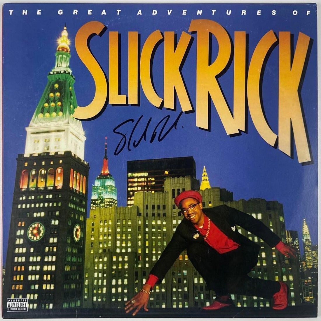 Slick Rick Signed "The Great Adventures of Slick Rick" Album (JSA Authentication): "The Great Adventures of Slick Rick" album signed on the cover in black felt tip marker by musician Slick Rick. Measuring approximately 12" x 12" and in fine condition. Record is included. Accompanied