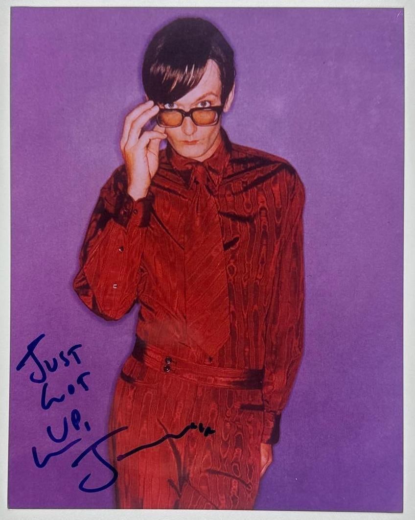 Pulp: Jarvis Cocker Signed 10" x 8" Photo (Third Party Guaranteed): Color 8" x 10" photo signed in black felt tip marker by Pulp band member Jarvis Cocker, who inscribed "Just Got Up" before his signature. In fine condition. Provenance Eaton & Brennan Auctions