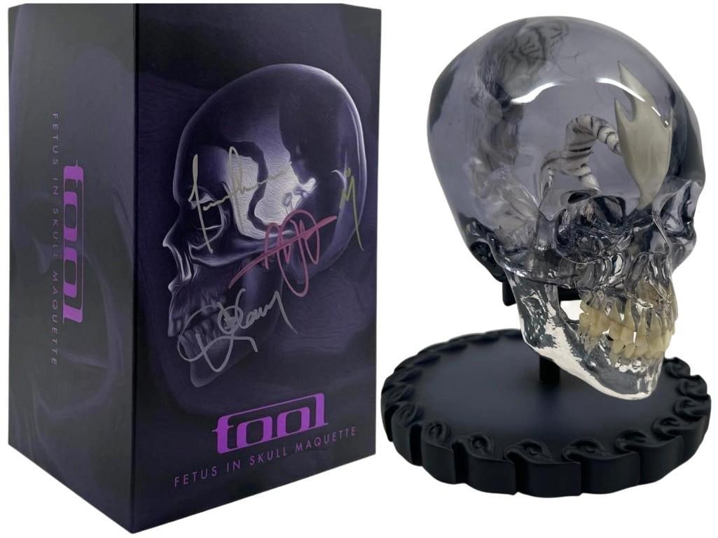 Tool Group Signed "Fetus in Skull Maquette" W/ Original Box (4 Sigs) (JSA): Scarce color 13" x 8.5" x 7" Tool Fetus in Skull half-scale maquette, with the front of the original box signed in metallic paint pen by all four Tool band members: Maynard James Keenan, Adam Jones, D