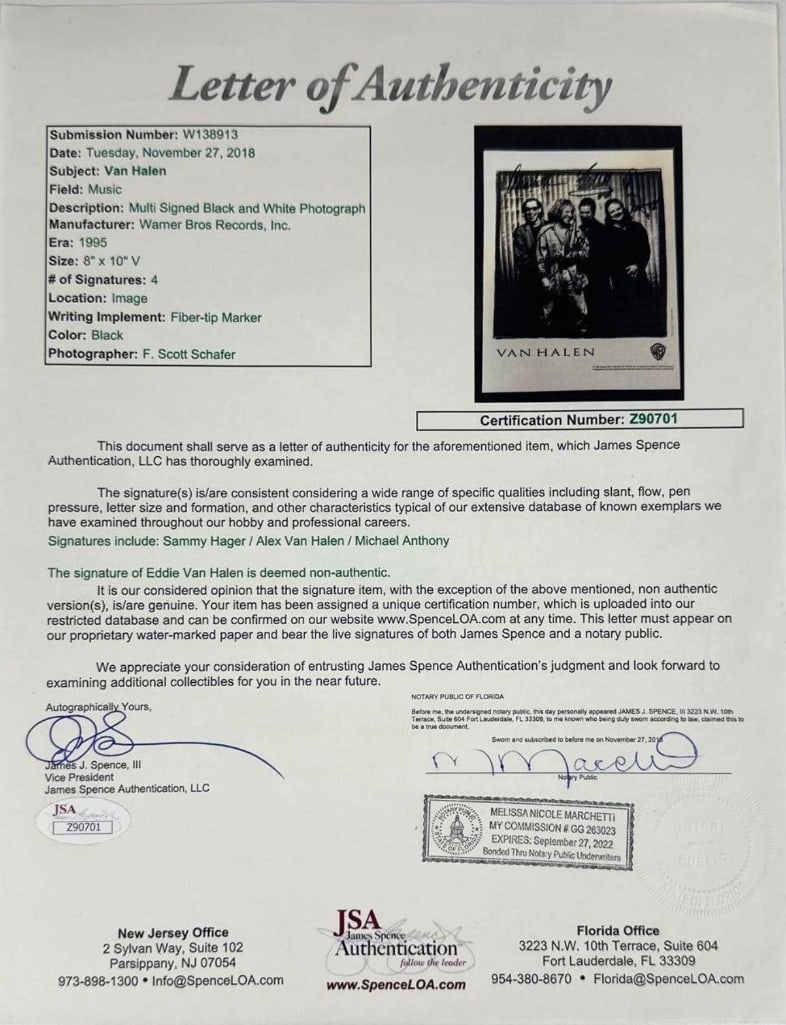 Van Halen Group Signed 10" x 8" Promo Photo (4 Sigs) (JSA Authentication) - 2