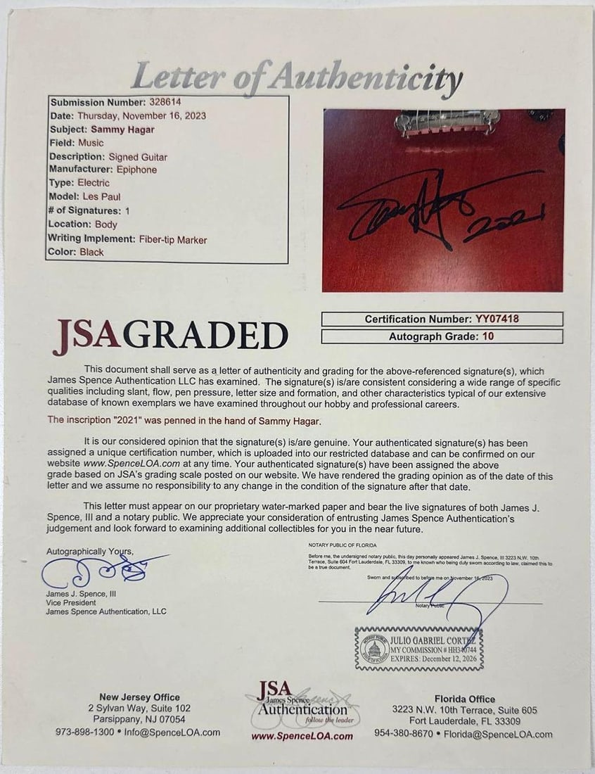 Van Halen: Sammy Hagar Signed Epiphone Les Paul Special Electric Guitar (JSA) - 4