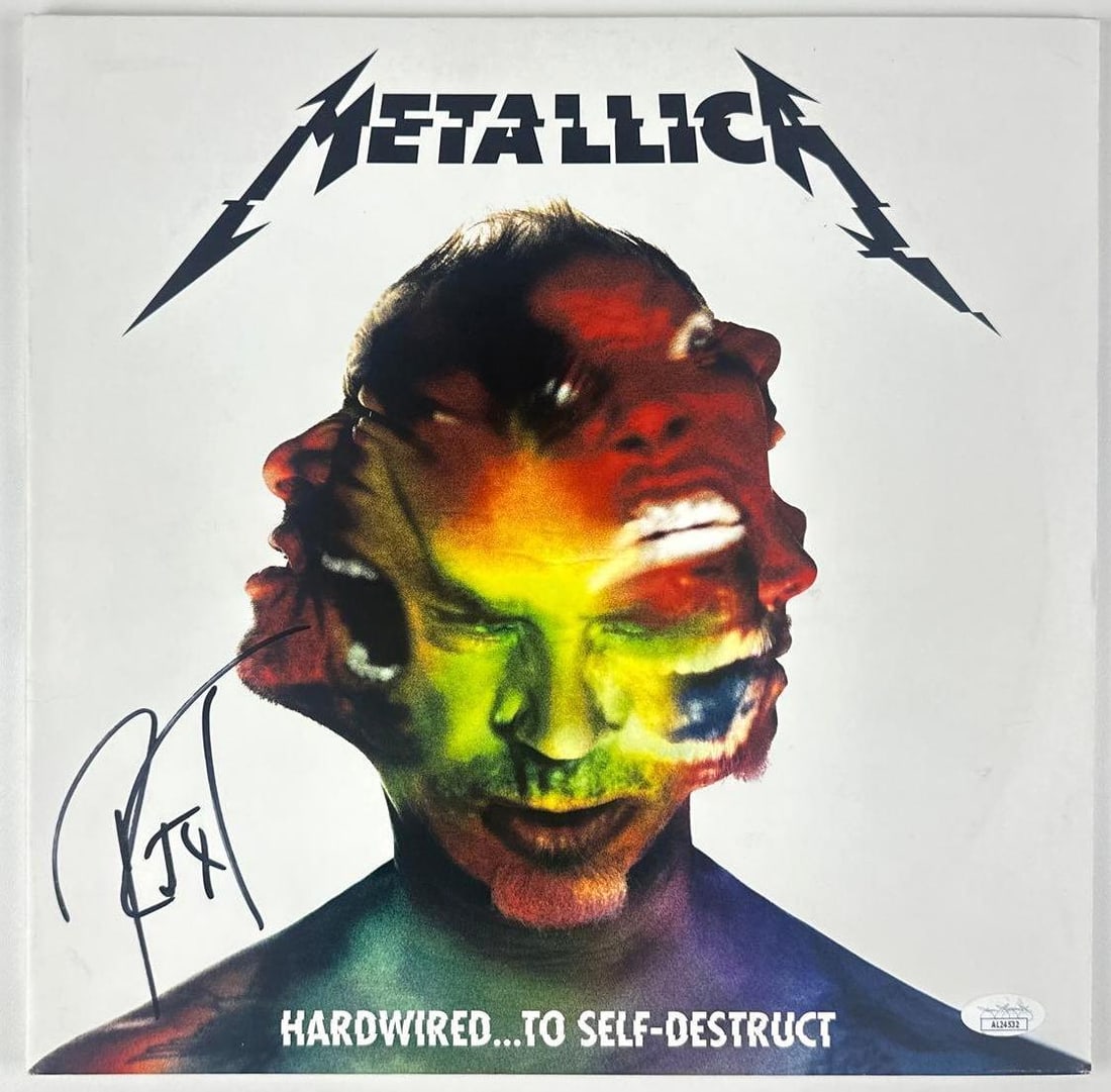 Metallica: Robert Trujillo Signed "Hardwired...To Self Destruct" Album (JSA): "Hardwired...To Self Destruct" album signed on the cover in black felt tip marker by Metallica band member Robert Trujillo. Measuring approximately 12" x 12" and in fine condition. Record is