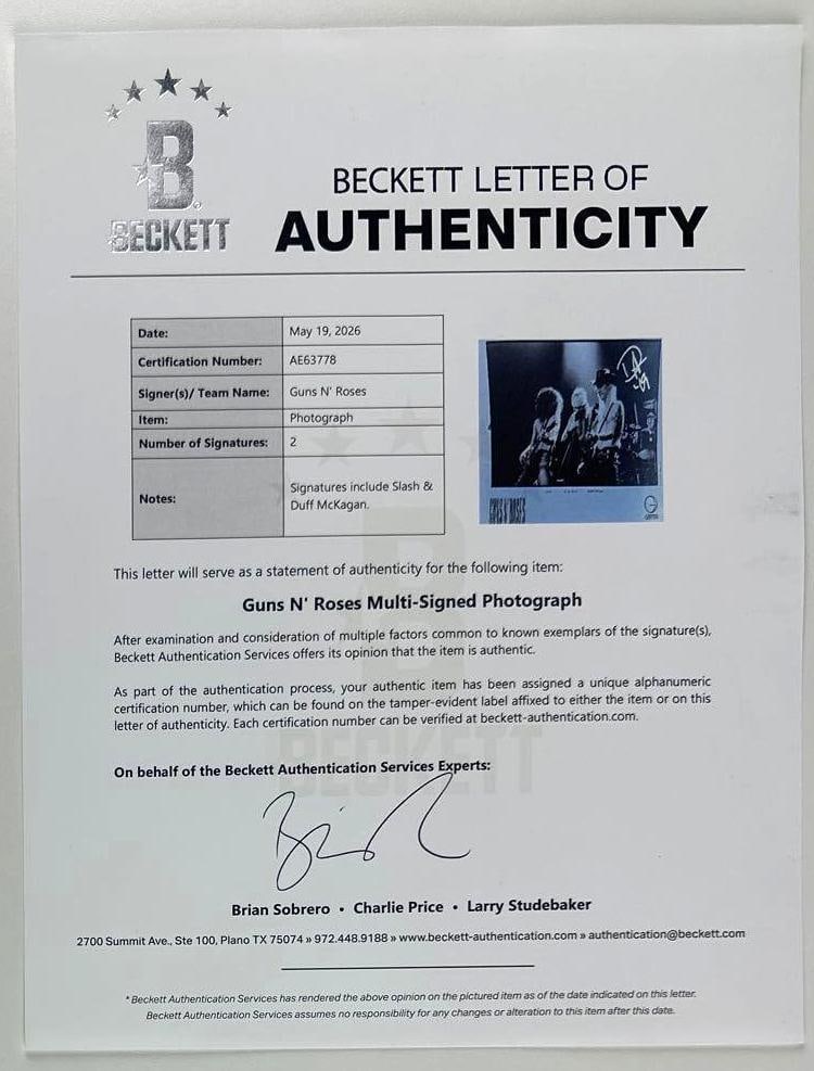 Guns N' Roses: Slash & Duff McKagan Signed 8" x 10" Promo Photo (2 Sigs) (Beckett) - 2