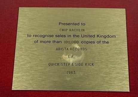 Thompson Twins "Quick Step & Side Kick" UK Sales Award Presented to Chip Rachlin - 2