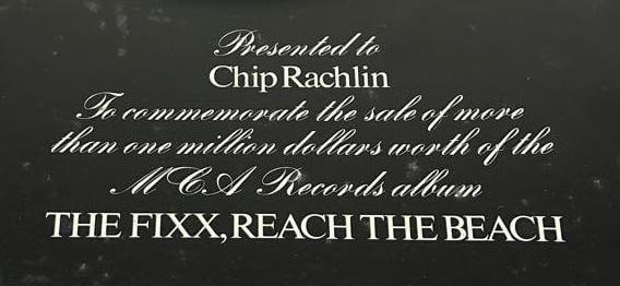 The Fixx "Reach the Beach" RIAA Certified Sales Award Presented to Chip Rachlin - 2