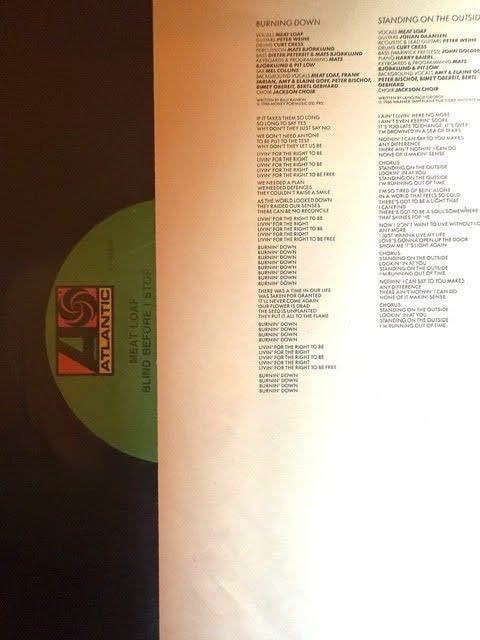 Meat Loaf Signed "Blind Before I Stop" Album (Third Party Guaranteed) - 3