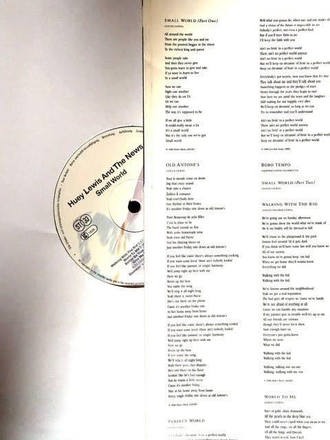 Huey Lewis & The News Signed "Small World" Vinyl Record (7 Sigs) (Third Party Guaranteed) - 3