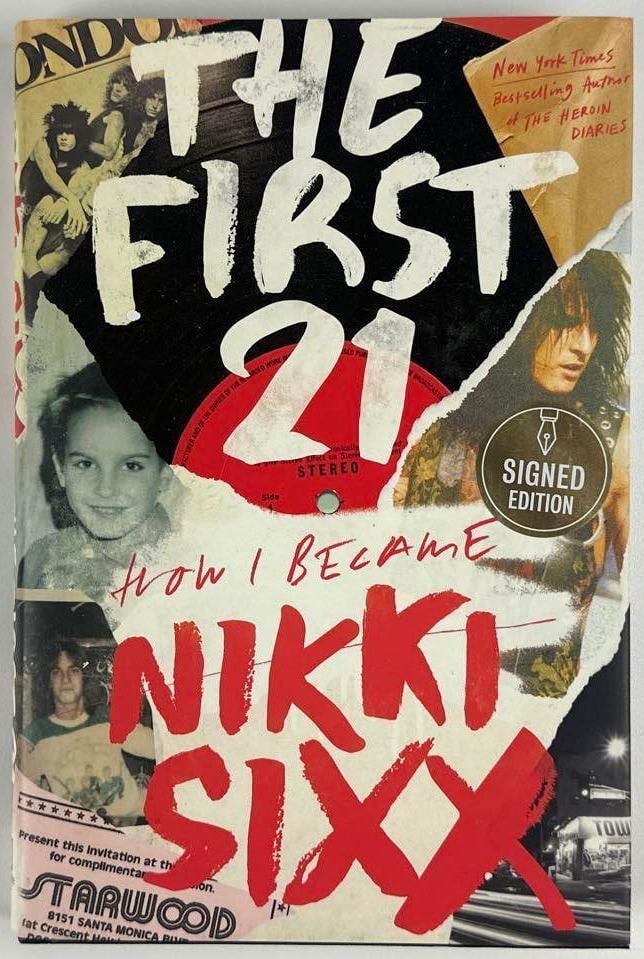Motley Crue: Nikki Sixx Signed "The First 21: How I Became Nikki Sixx" Book (JSA): Color hardcover 9.25" x 6.25" "The First 21: How I Became Nikki Sixx" book signed on the inside front page in black felt tip marker by Motley Crue band member Nikki Sixx. In fine condition. Authentica