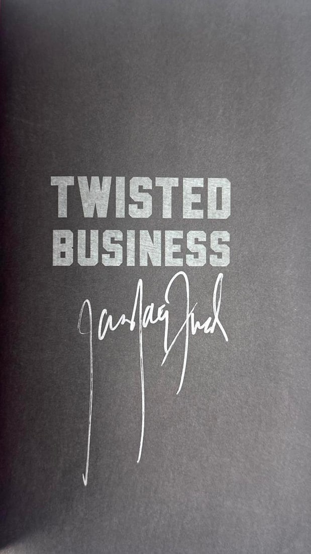 Twisted Sister: Jay Jay French Signed "Twisted Business" Book (Third Party Guaranteed): Black hardcover 9.25" x 6.25" "Twisted Business" book signed on the inside front page in silver felt tip marker by Twisted Sister band member Jay Jay French. In fine condition. Provenance Eaton &