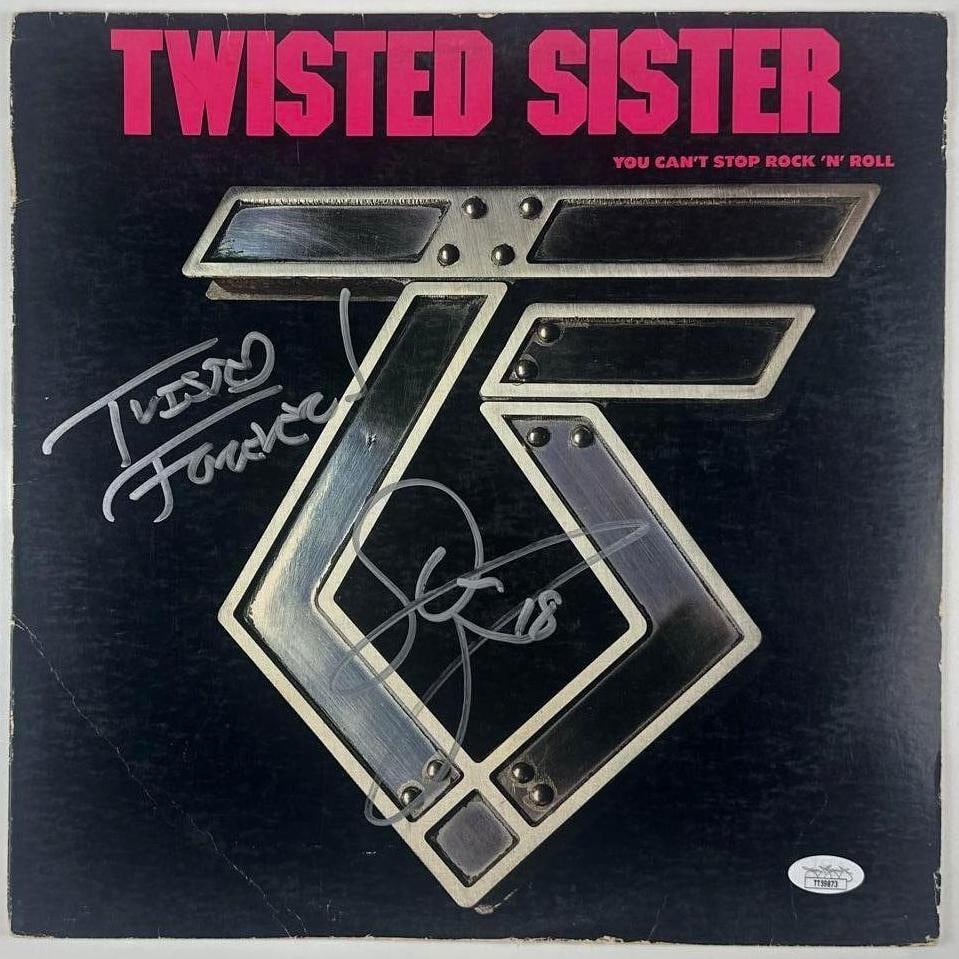 Twisted Sister: Dee Snider Signed "You Can't Stop Rock 'N' Roll" Album (JSA): "You Can't Stop Rock 'N' Roll" album signed on the cover in silver marker by Twisted Sister band member Dee Snider, inscribed "Twisted Forever." Measuring approximately 12" x 12" and in good