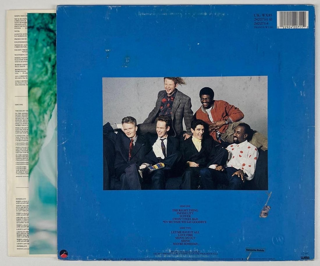 Signed Simply Red: Mick Hucknall "Men And Women" Original 1987 Album (JSA Authentication) - 2