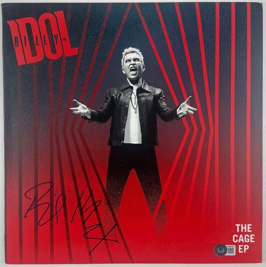 Billy Idol Signed "The Cage EP" Album (Beckett Authentication): "The Cage Ep" album signed on the cover in black felt tip marker by musician Billy Idol. Measuring approximately 12" x 12" and in fine condition . Record is included. Authenticated by Beckett, with th