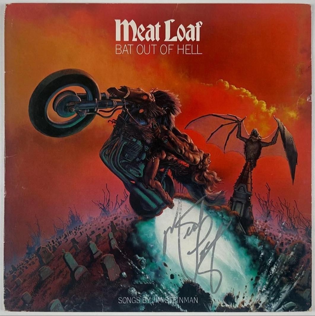 Meatloaf Signed "Bat Out Of Hell" Album (Third Party Guaranteed): "Bat Out Of Hell" album signed on the cover in silver felt tip marker by Meatloaf. Measuring approximately 12" x 12" and in good condition with some signs of scattered wear. Record is not included. Pr