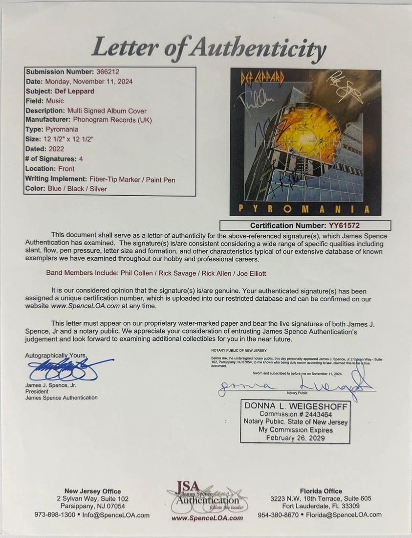 Def Leppard Group Signed "Pyromania" Album (4 Sigs) (JSA Authentication) - 4