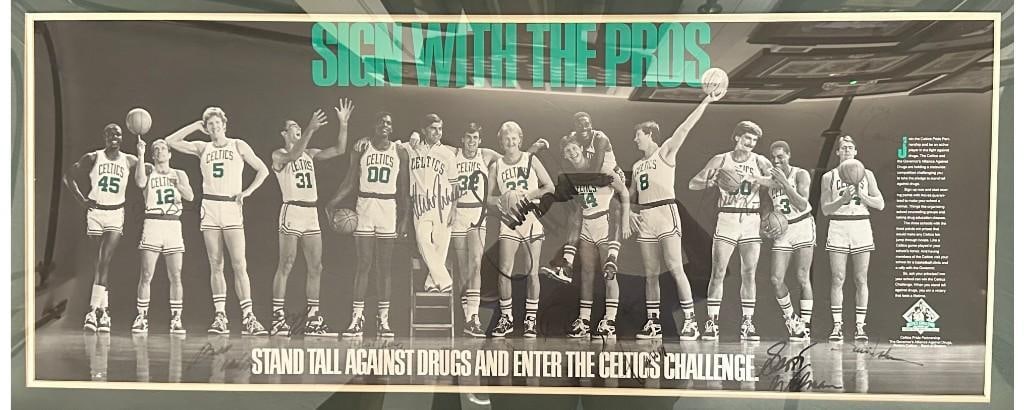 Boston Celtics 1986 NBA Champions Team-Signed “Sign With the Pros” Framed Poster Display - 2