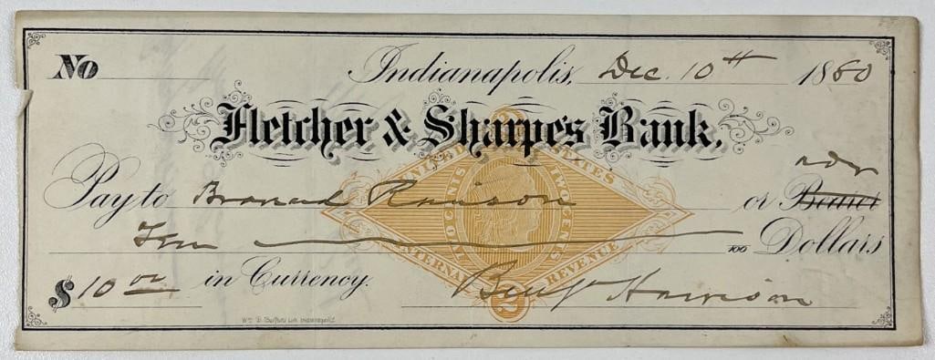 Benjamin Harrison Signed 1880 Check (Third Party) (1 of 2)
