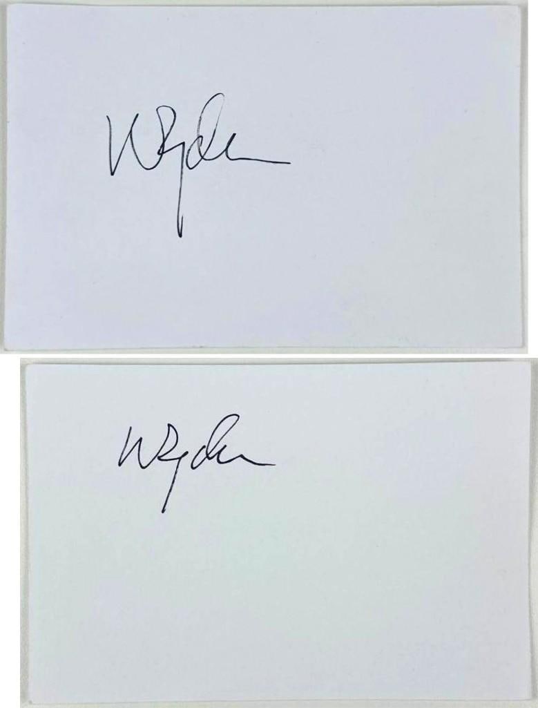 Winona Ryder Group Lot of (2) Signed 4" x 6" Cuts (SWAU Authentication): Group lot of (2) white paper 4" x 6" cuts signed in black felt tip marker by actress Winona Ryder. Both in fine condition. Authenticated by SWAU, with their official hologram affixed to the back side