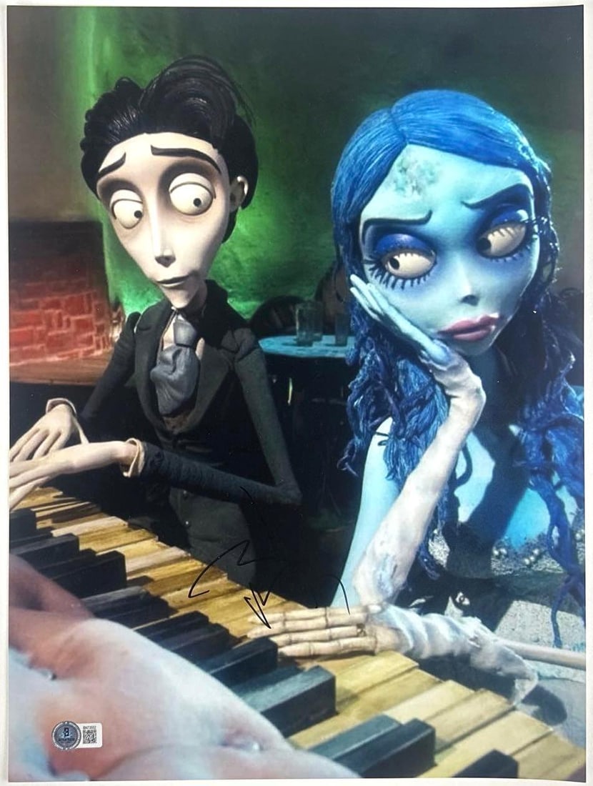 Corpse Bride: Johnny Depp Signed 16" x 12" Photo (Beckett Authentication): Color 16" x 12" photo of the character Victor Van Dort from the film "Corpse Bride" signed in black felt tip marker by actor Johnny Depp. In fine condition. Authenticated by Beckett, with their