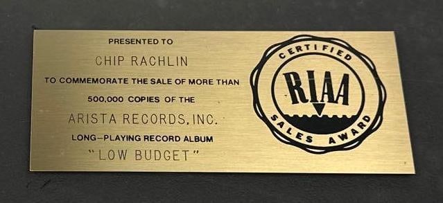 The Kinks "Low Budget" RIAA Gold Sales Award Presented to Chip Rachlin - 2