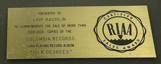 Boz Scaggs "Silk Degrees" RIAA Gold Sales Award Presented to Chip Rachlin - 2
