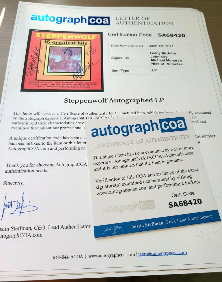 Steppenwolf Group Signed "16 Greatest Hits" Album (4 Sigs) (ACOA Authentication) - 3