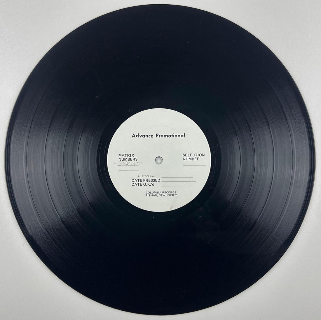 Pierce Arrow Original Self-Titled 1977 Test Pressing Album (Chip Rachlin Collection): Original test pressing of Pierce Arrow's self-titled 1977 debut album. Measuring approximately 12" x 12". In very good condition, with scattered wear throughout, including staining, ring wear, and lig