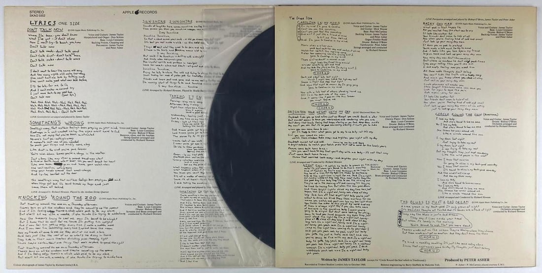 James Taylor Signed Debut "S/T" Album (Beckett Authentication) - 2