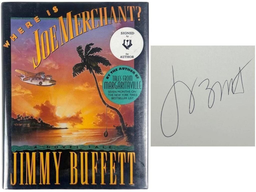 Jimmy Buffet Signed "Where Is Joe Merchant?" Book (Third Party Guaranteed): Color hardcover 9.25" x 7.25" "Where Is Joe Merchant?" book signed on the inside front page in black ballpoint pen by musician Jimmy Buffet. In fine condition. Provenance Eaton & Brennan Auctions guar