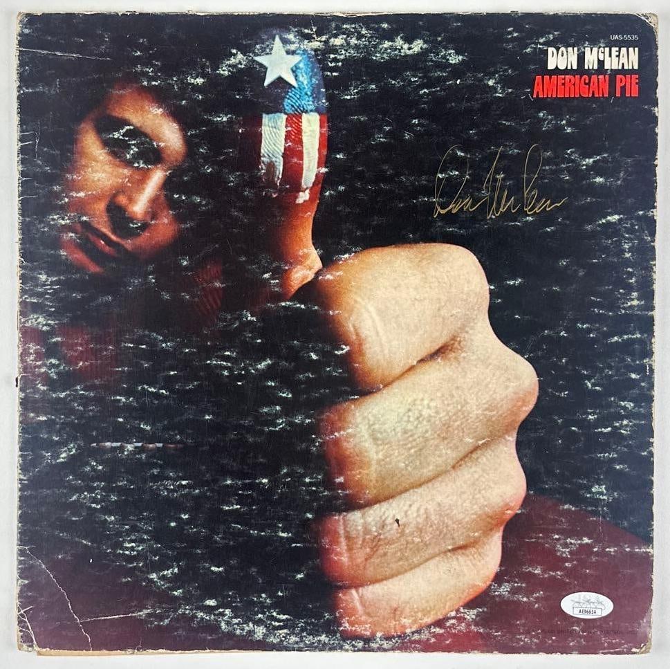 Don McLean Signed "American Pie" Album (JSA Authentication): "American Pie" album signed on the cover in gold felt tip marker by folk rock singer-songwriter Don McLean. Measuring approximately 12" x 12" and showing heavy scattered surface scuffing and edge