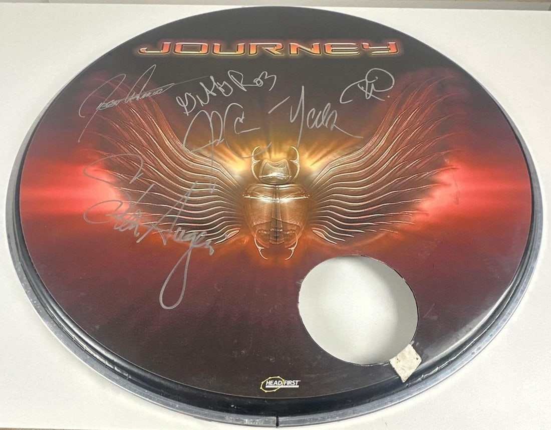 Journey Group Signed "Infinity" Custom Graphics 23" Headfirst Brand Bass Drumhead (6 Sigs) - 2