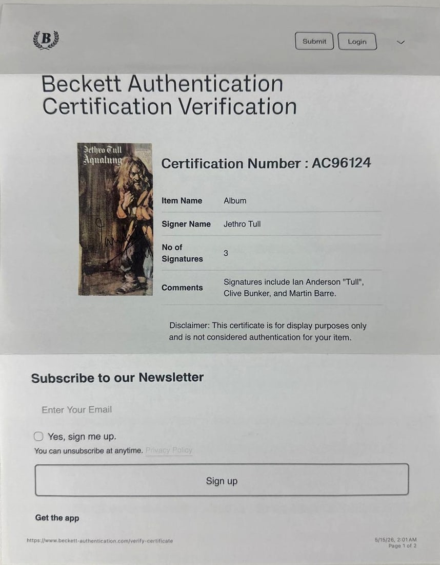 Jethro Tull Group Signed "Aqualung" Album (3 Sigs) (Beckett Authentication) - 4