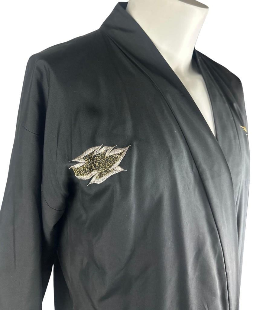 Black Embroidered Crane Kimono Robe (Chip Rachlin Collection) - 3