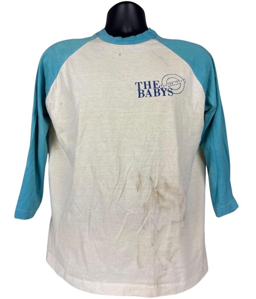 The Babys Vintage "Journey Through America" Tour T-Shirt (Chip Rachlin Collection): Vintage original white and blue men size XL mid-sleeve 25" x 19" The Babys & Journey Through America 80" tour t-shirt, featuring the band name and album title "Union Jacks" on the front. On the back i