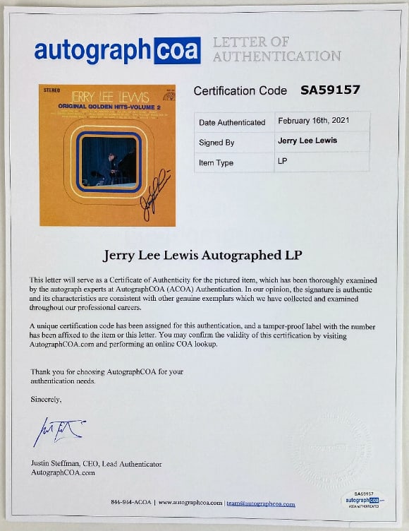 Jerry Lee Lewis Signed "Original Golden Hits Volume 2" Album (ACOA Authentication) - 2