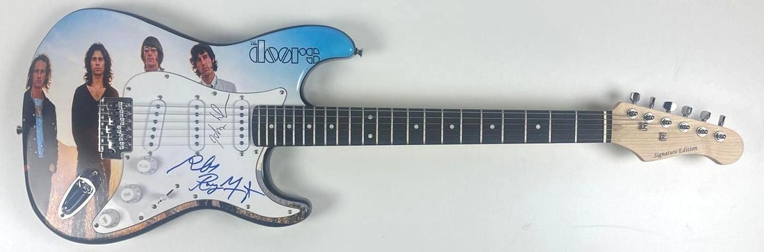 The Doors Group Signed "Waiting for the Sun" Custom Graphics Strat-Style Guitar (3 Sigs) (JSA Auth.) - 2