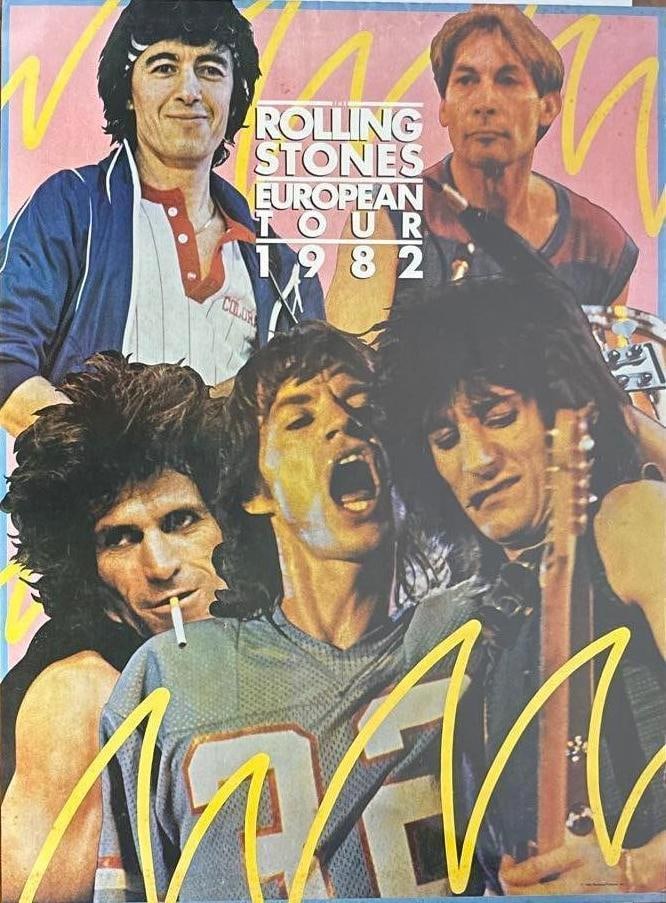 The Rolling Stones 36" x 27" 1982 European Record Store Tour Poster (Chip Rachlin Collection): Vintage original color 36" x 27" 1982 European record store tour poster. In very good condition, with some signs of scattered wear, including some minor creasing at the edges. Provenance: From the