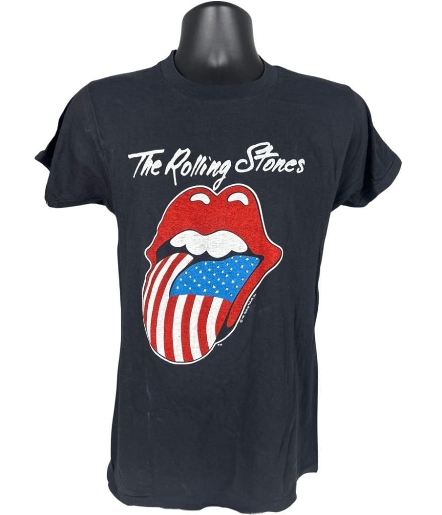 The Rolling Stones Vintage "North American Tour 81" T-Shirt (Chip Rachlin Collection): Vintage original Screen Stars brand black, red, white, and blue mens size large 28" x 17.5" Rolling Stones "North American Tour 81" t-shirt. The front features the bands name written in white above