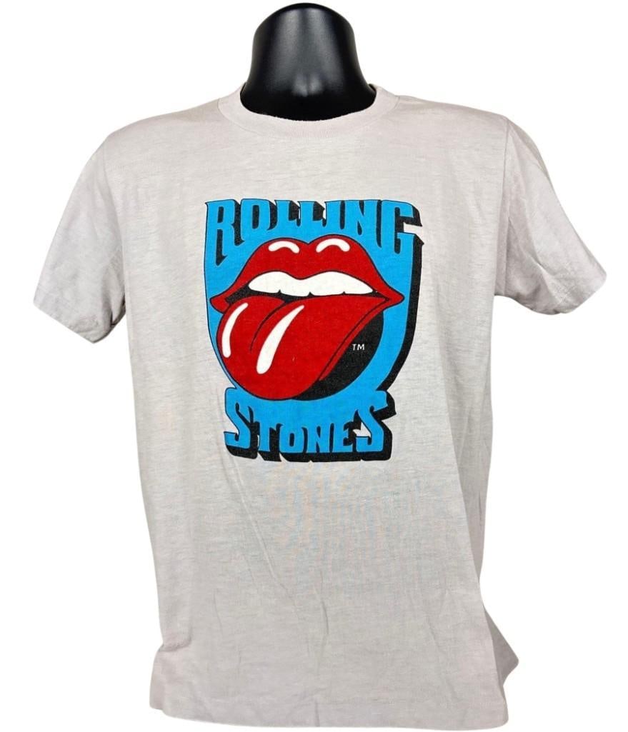 Rolling Stones Vintage 1981 "Tangerine Bowl" Orlando Concert T-Shirt (Chip Rachlin Collection): Vintage original gray, blue, and red size mens large 27" x 18" Rolling Stones "Tangerine Bowl" t-shirt. The front has the band name in large blue font with the band's tongue sticking-out logo in red