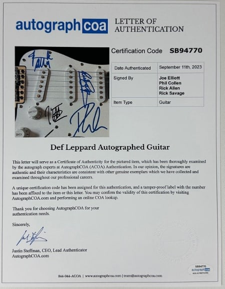 Def Leppard Group Signed "Hysteria" Custom Graphics Stratocaster-Style Guitar (ACOA Authentication) - 4