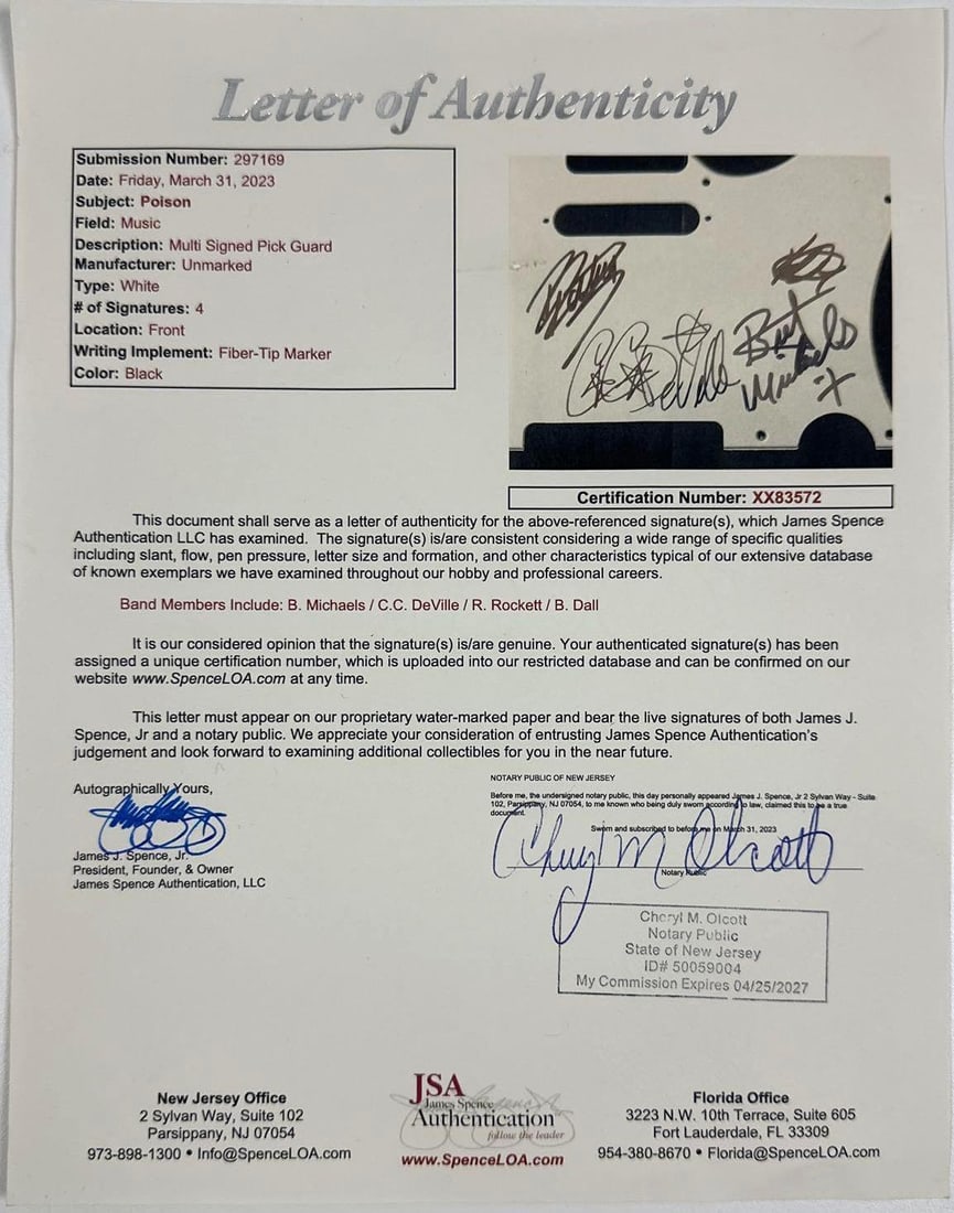 Poison Group Signed Telecaster-Style Electric Guitar (4 Sigs) (JSA Authentication) - 3