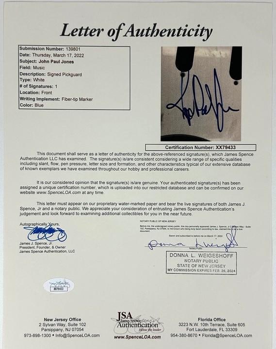 Led Zeppelin: John Paul Jones Signed Stratocaster-Style Electric Guitar (JSA) - 3