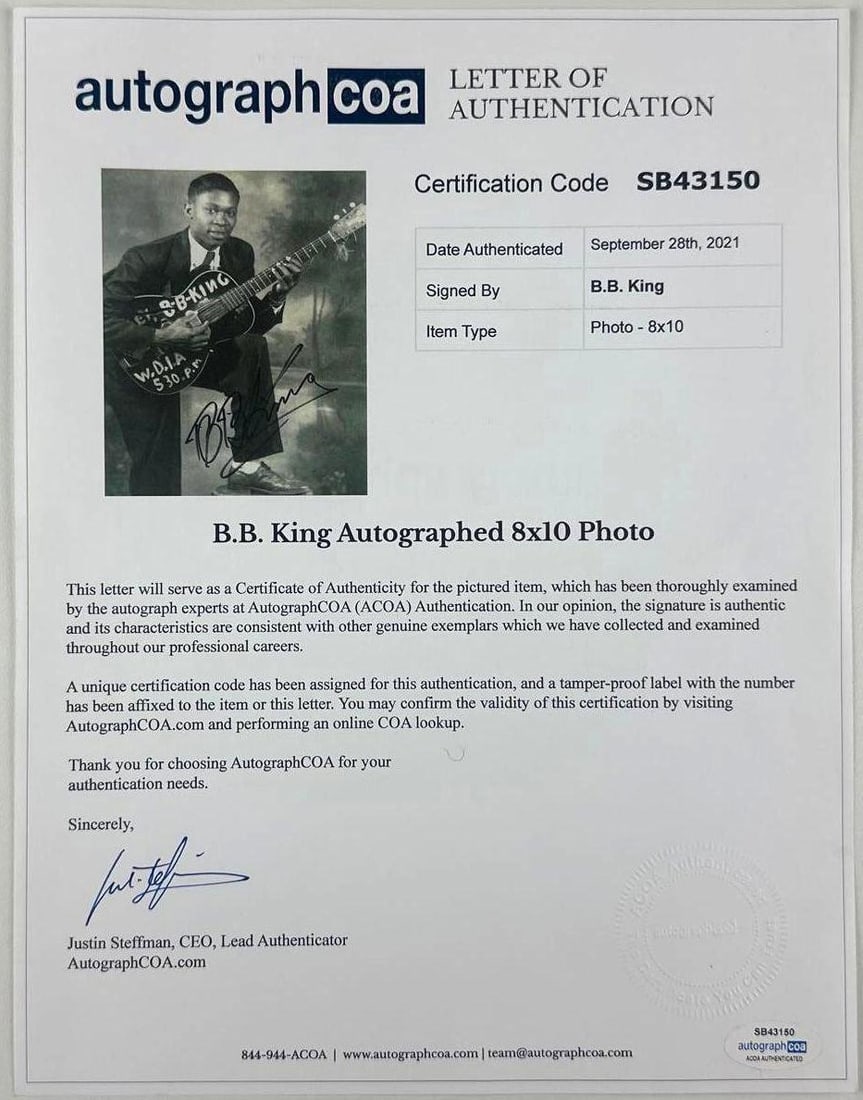 B.B. King Signed 10" x 8" Photo Framed Display (ACOA Authentication) - 4