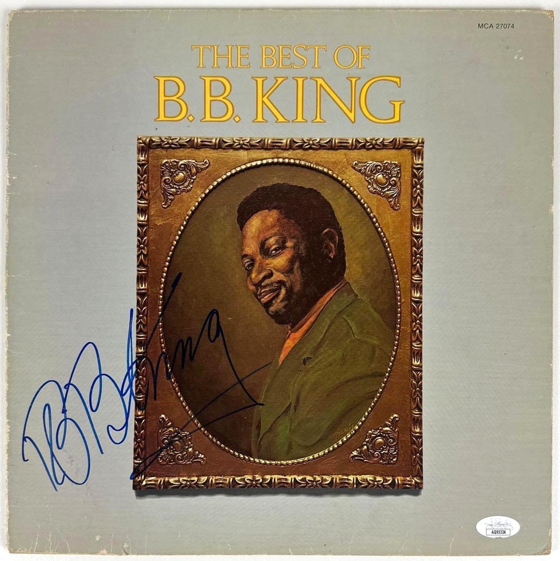 B.B. King Signed "The Best of B.B. King" Album (JSA Authentication): "The Best of B.B. King" album signed on the cover in blue felt tip marker by musician B.B. King. Measuring approximately 12" x 12" and in very good condition, with some signs of scattered wear,