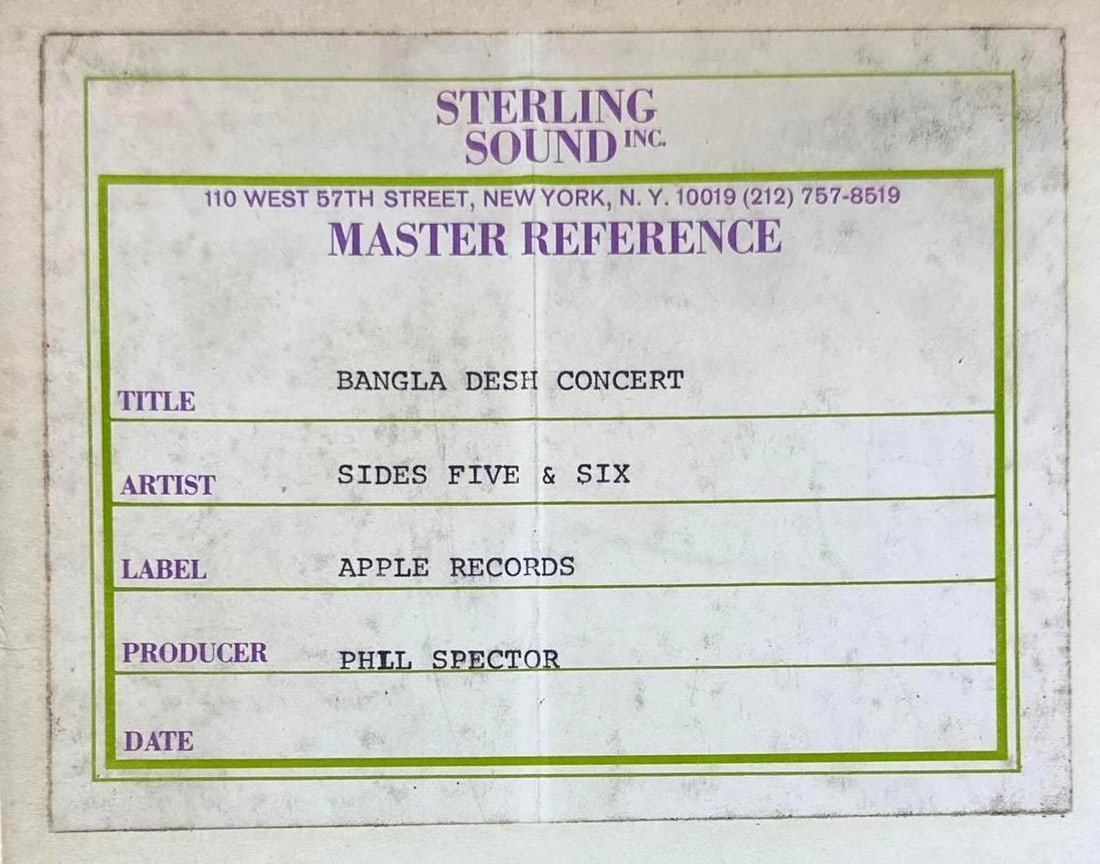 Bob Dylan "Concert for Bangladesh" Sterling Sound Master Reference Album (Chip Rachlin Collection) - 6