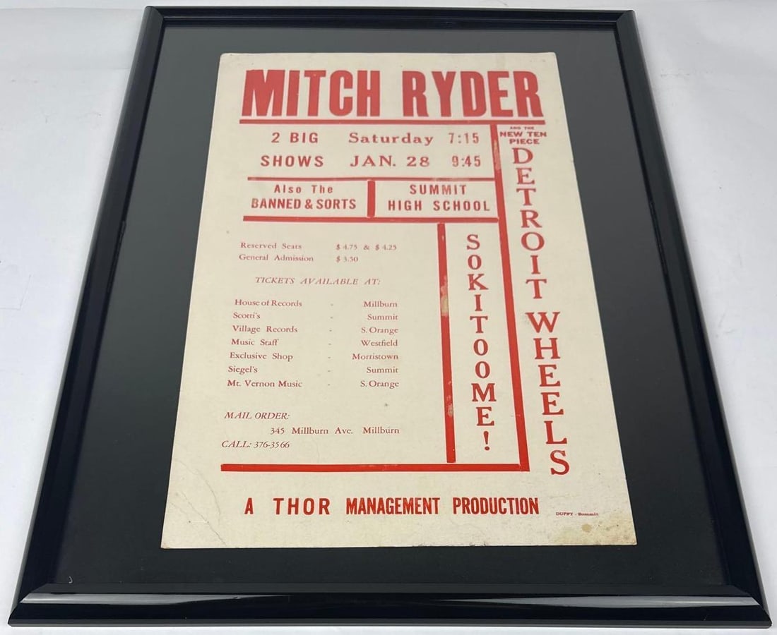 Mitch Ryder & The Detroit Wheels 1967 Framed Concert Flyer (Chip Rachlin Collection) - 3