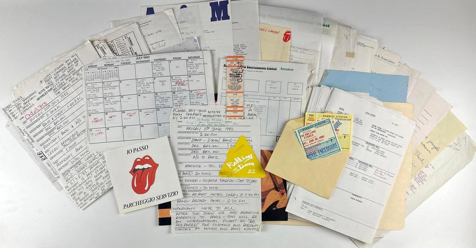 The Rolling Stones 1982 European Tour Extensive Working Archive (Chip Rachlin Collection): Extensive working archive of original documents and ephemera from The Rolling Stones' 1982 European Tour, personally retained and organized by music industry executive Chip Rachlin, who worked