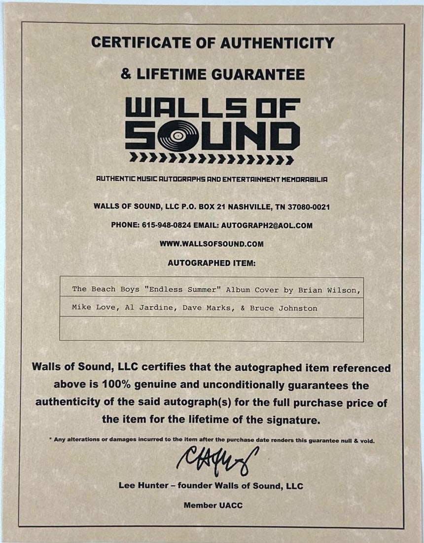 Beach Boys Group Signed "Endless Summer" Album (5 Sigs) (Walls of Sound) - 3