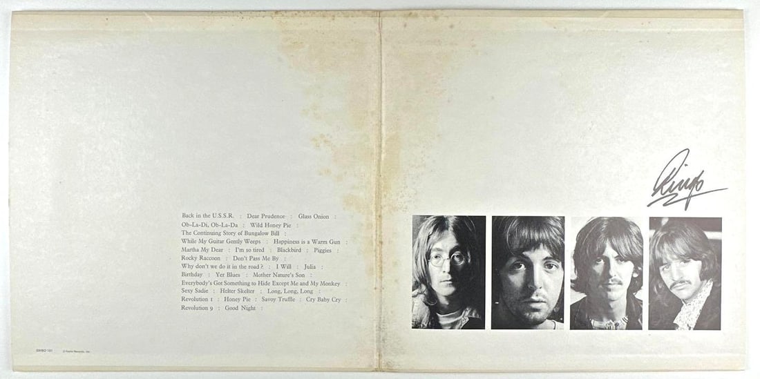 The Beatles: Ringo Starr Twice-Signed Late 1960s U.S. “White Album” (Perry Cox LOA) - 4
